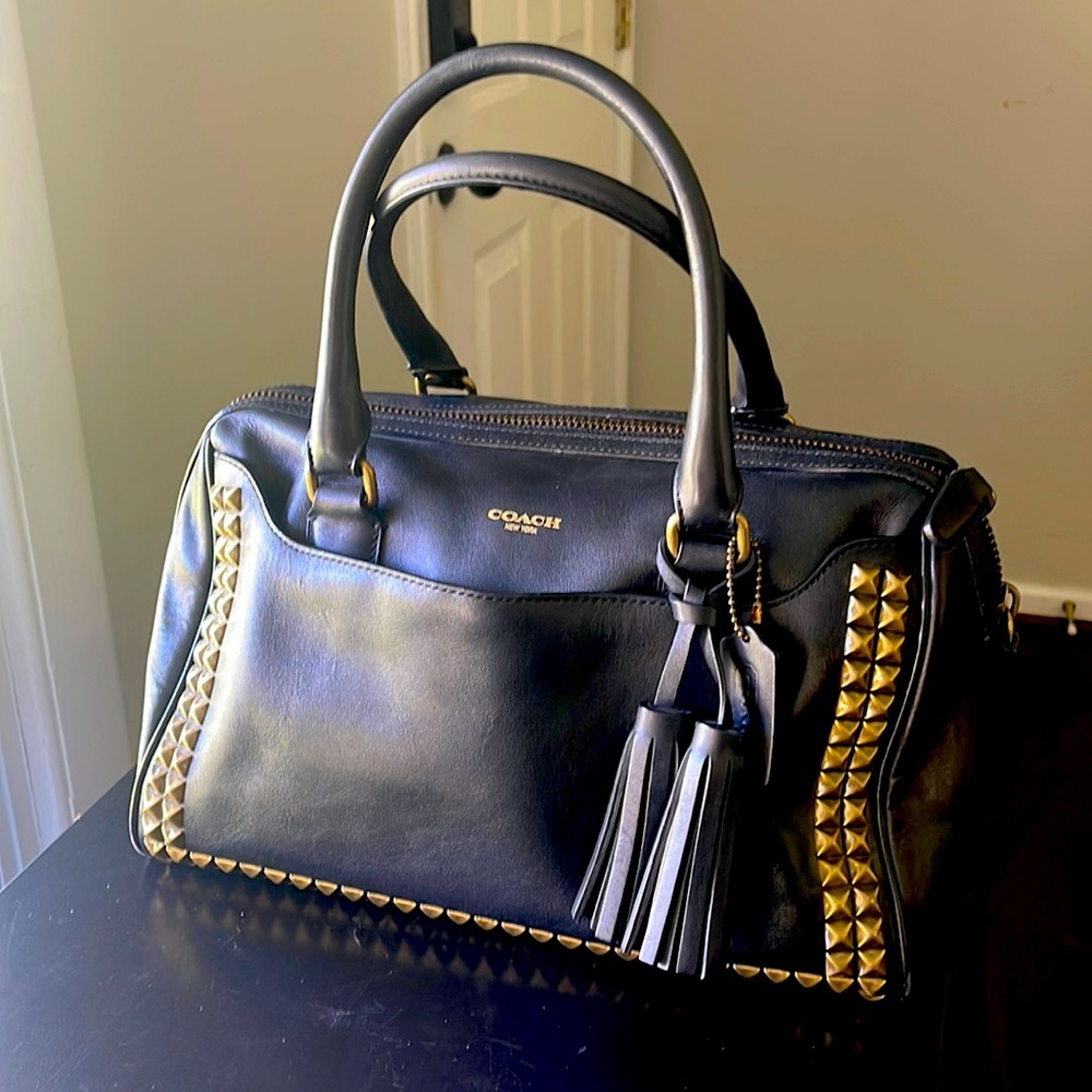 Black leather studded Real Coach Legacy Haley Satchel